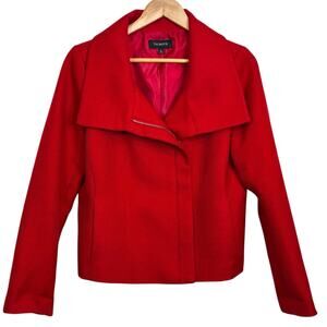 Talbots Size 10 Wool Blend Red Herringbone Asymmetrical Zipper Moto Jacket